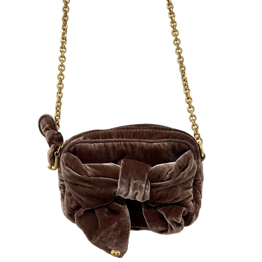 Juicy Couture Brown Velvet‎ Bow Chain Strap Crossbody Purse Top Zip 8" Wide - Picture 2 of 13